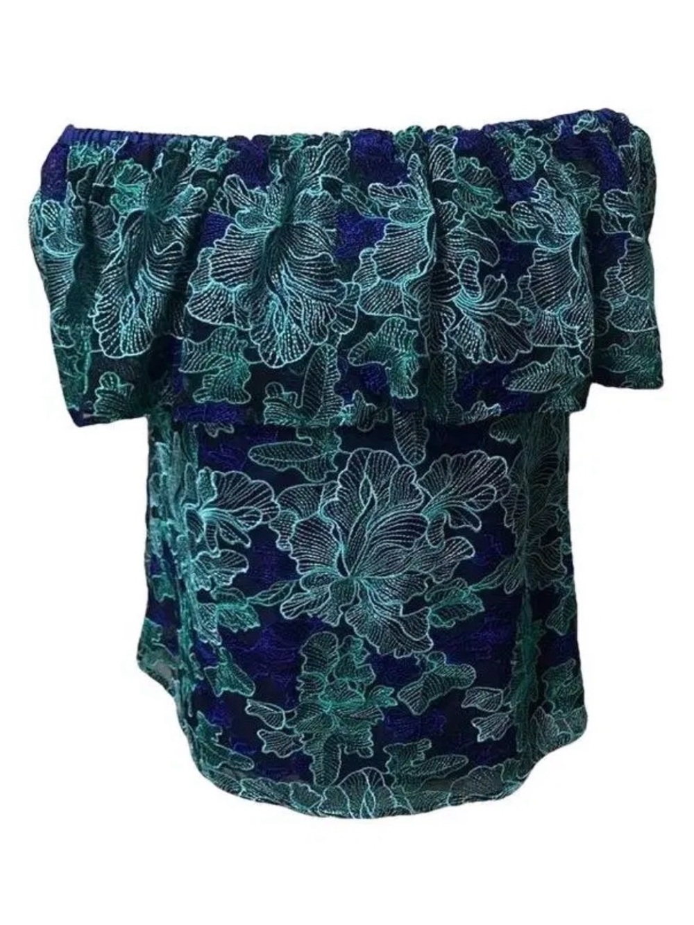 NWT Trina Turk Women's Off-the-Shoulder Floral Embroidered Mesh Wisdom Top Small